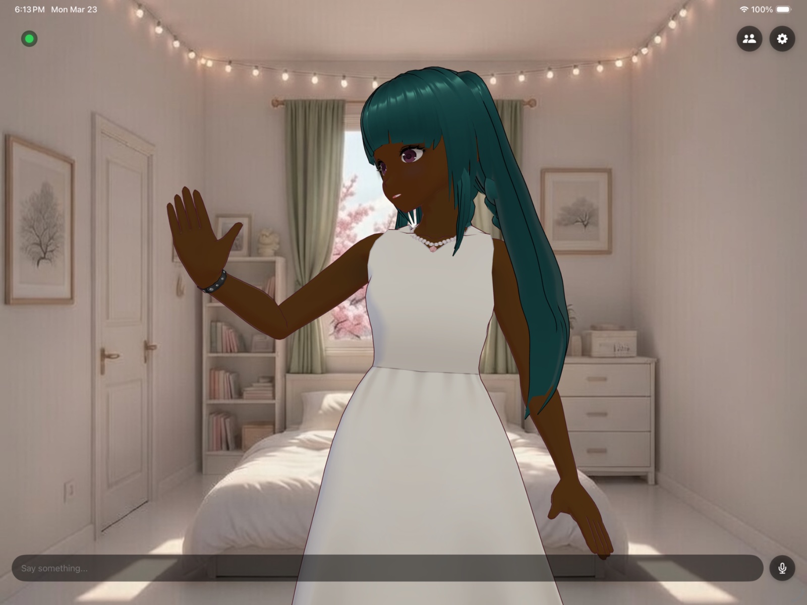 Chitin avatar in a bright bedroom
